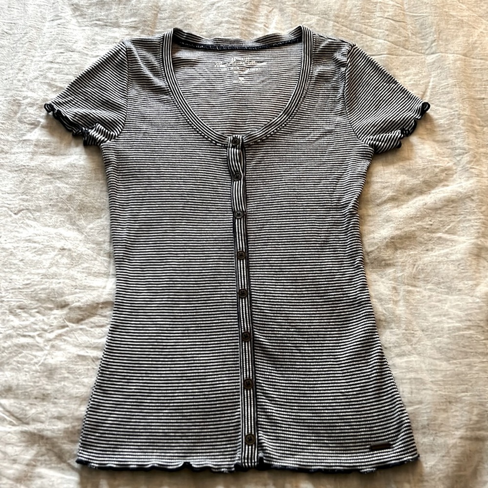 Hollister, Blue and White, Button Up Top, Small